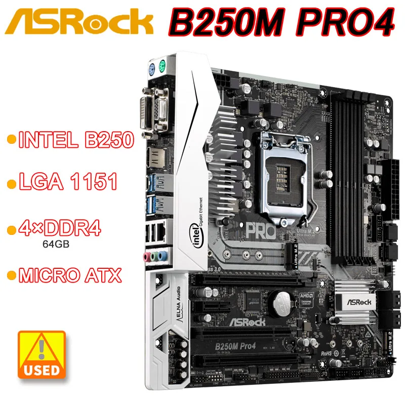 

Материнская плата ASRock B250M Pro4, Intel B250 LGA 1151, поддержка 6700 6400 7100 6300 G3930 7700 7500 ЦП DDR4 64 Гб M.2 Micro ATX