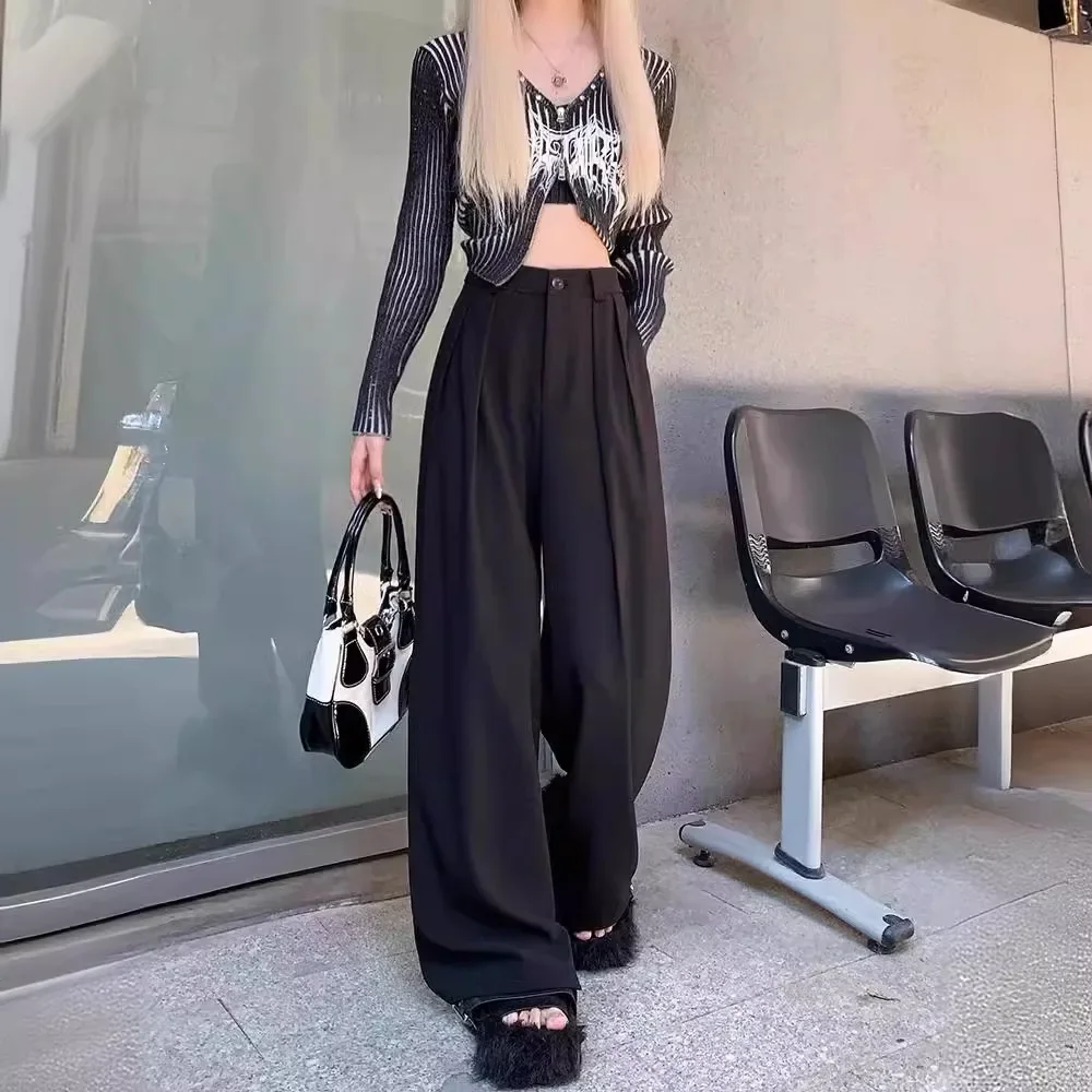 

New Spring Women's Loose Draped Casual Suit Pants Korean Baggy Pants High Waist Straight-leg Mop Long Trousers Y2k