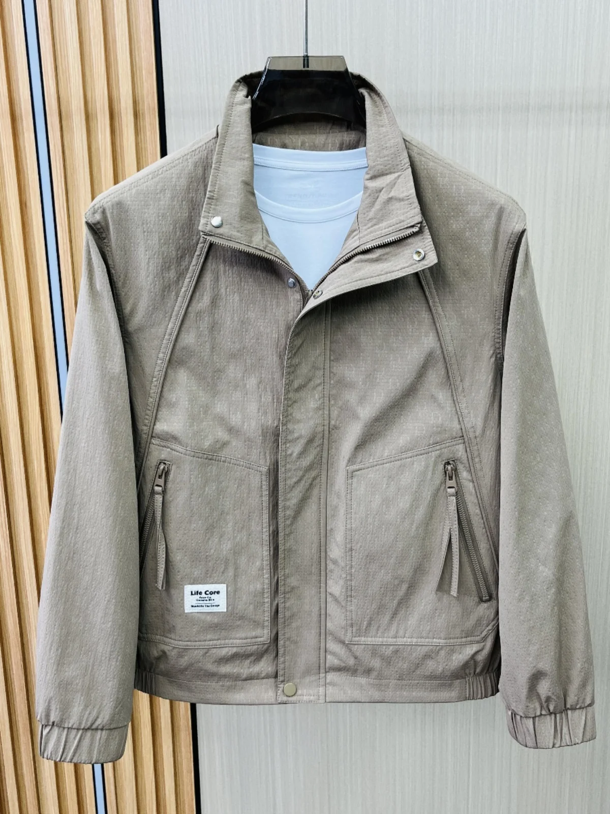 

New Men's Slim Fit Stand Collar Jaet Trendy Autumn Wear Versatile Haome Korean Sle Outerwear Stand Polyester Fiber
