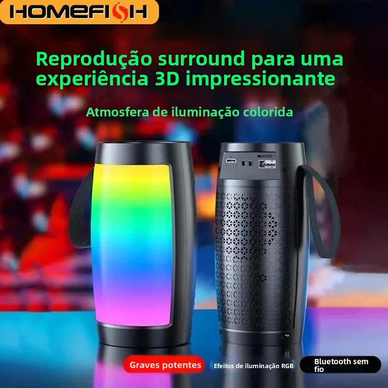 Caixa de Som Portátil Sem Fio Bluetooth com Subwoofer Potente, Áudio Automotivo, Reprodutor MP3, Sistema de Som com Luzes LED