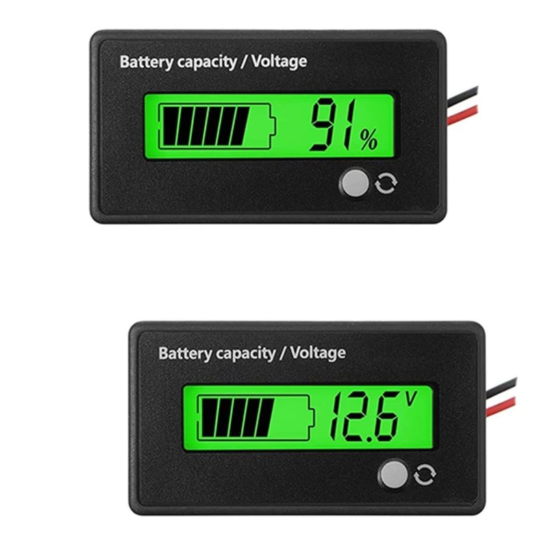 เครื่องวัดแรงดันแบตเตอรี่ DC 12V 24V 36V 48V 72V ตัวบ่งชี้แรงดันไฟฟ้าของแบตเตอรี่ตะกั่วกรดและแบตเตอรี่โทรศัพท์ลิเธียม2ชิ้น