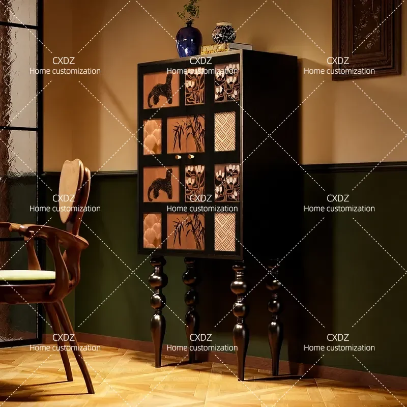 French antique illustration Tall cabinet Living room Bedroom Wall storage Locker Entrance Decorative solid wood chest