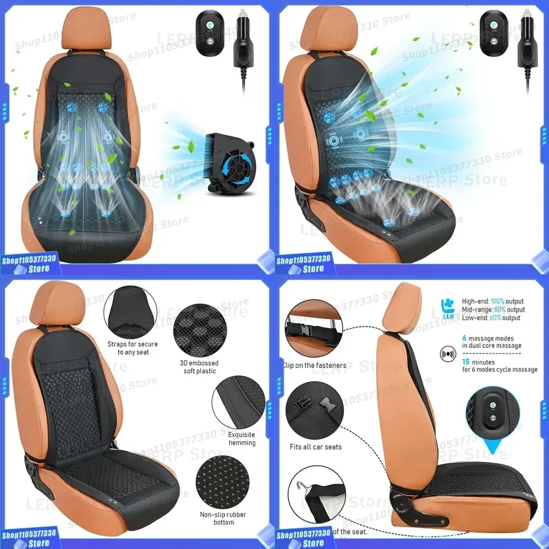 Car Seat Cushion with Cooling Fan Ventilated Mesh Pad for Summer Driving Comfortable Air Circulation Auto Interior