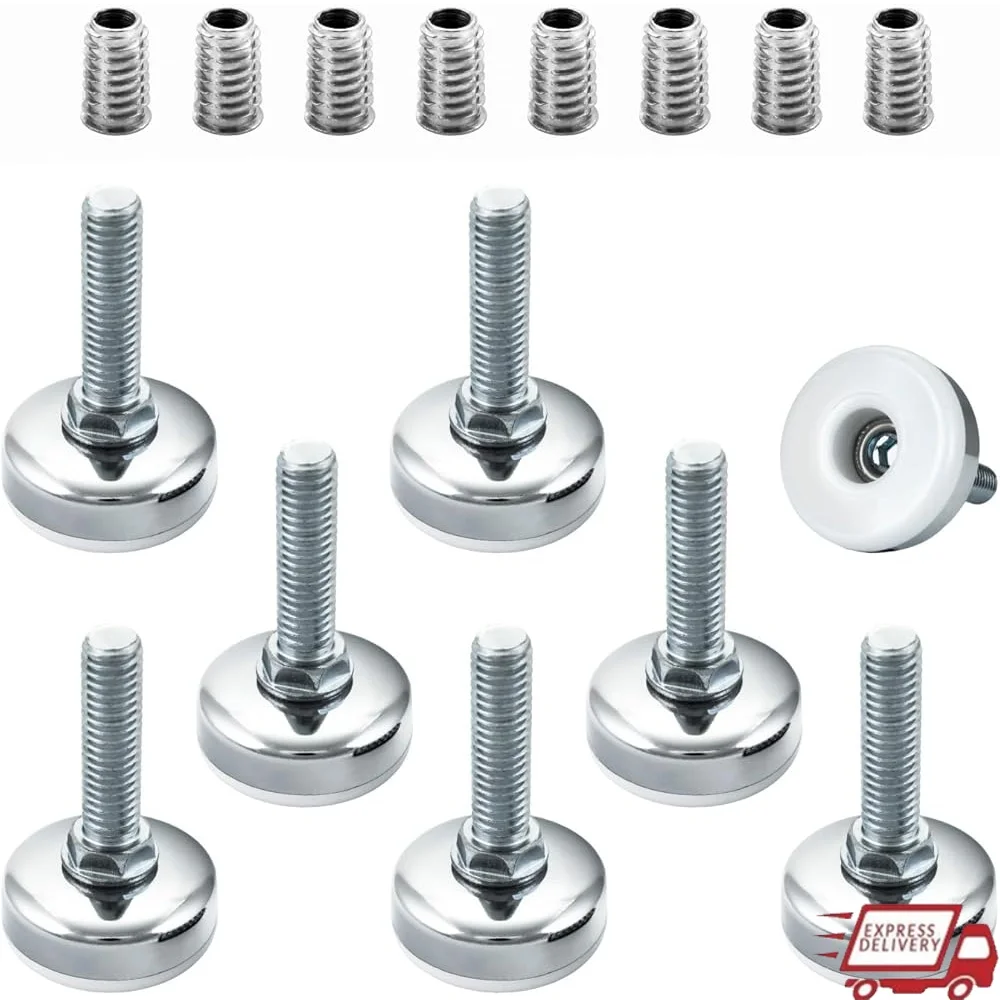 

Heavy Duty Threaded Leveling Feet Set of 8 Adjustable Furniture Leg Levelers with Non-Marring Pads Stability and Support