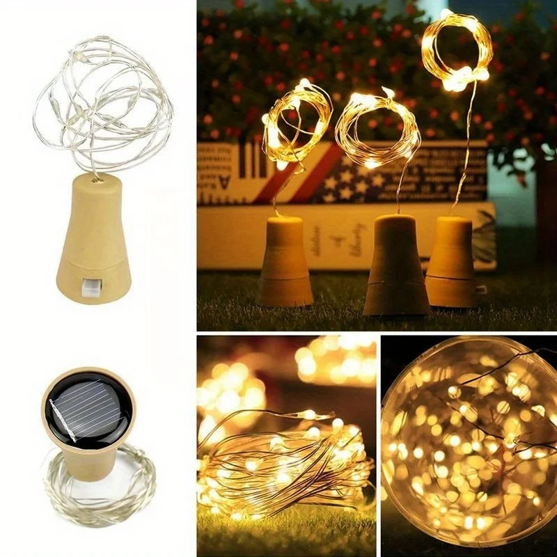 10pcs Solar Cork String Lights, 2m 20LED Silvery Wire String, Bottle Stopper Lights, Bottle Cork Lamp Strings, Multiple Colors