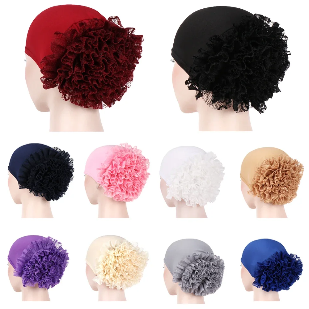 

Indian Flower Turban Muslim Women Hijab Stretch Chemo Cap Bonnet Under Scarf Inner Hat Hair Loss Headwear Wrap Femme Headscarf