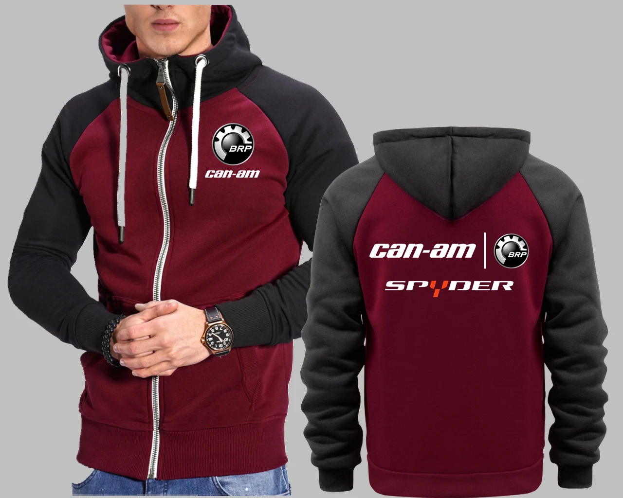 Sudaderas con Capucha Casuales Can-Am Off-Road BRP ATV Commander UTV Outlander, Sudaderas con Capucha de Retazos para Hombre, Sudaderas con Cremallera Can-Am