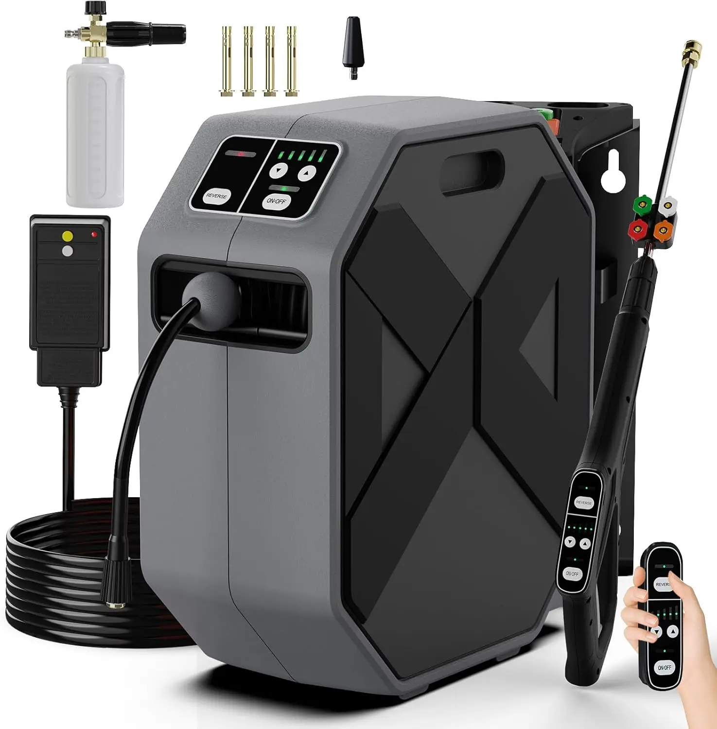 

5000PSI Wall Mounted PowerWasher with 4 Quick Connect Nozzles Foam Cannon for Car Lane Patio Cleaning