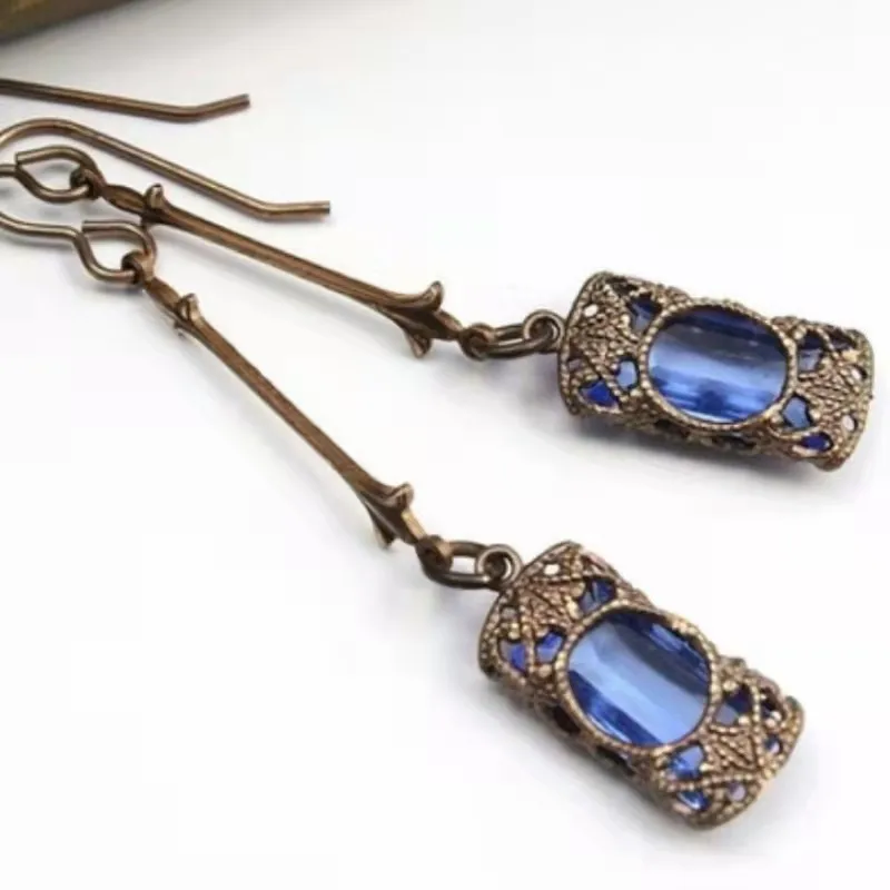 European and American Retro Long Style Vintage Temperament Zircon Rectangular Earrings High-end Design Jewelry Accessories
