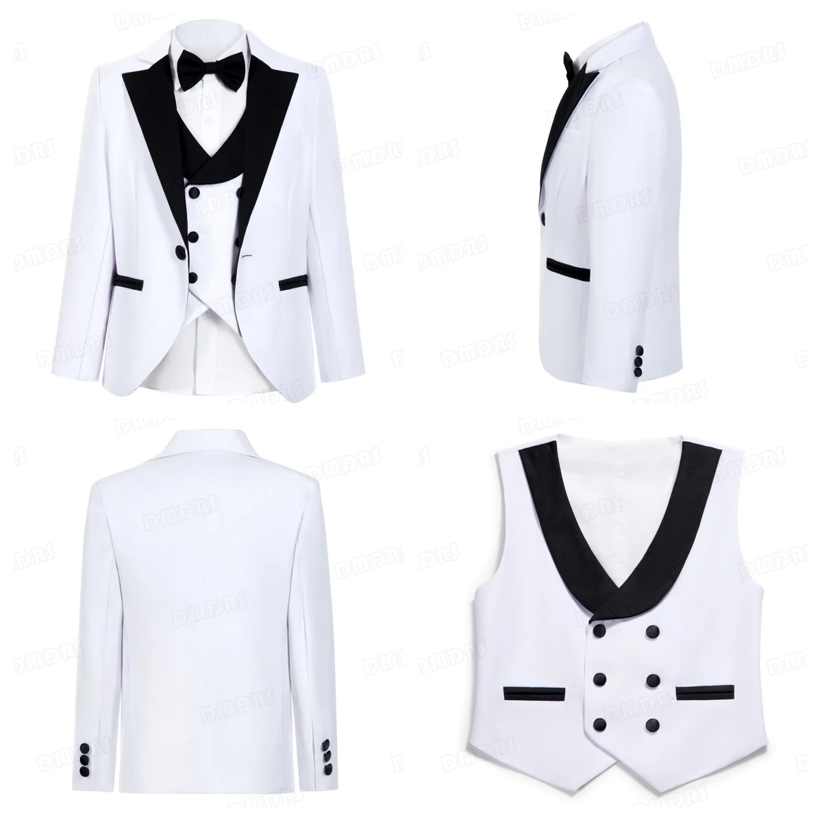 24H Ship 3pc White Formal Suit Set For Boys 3-14 Years One Button Fly Kids Tuxedo Set Wedding Ring Bearer Suits