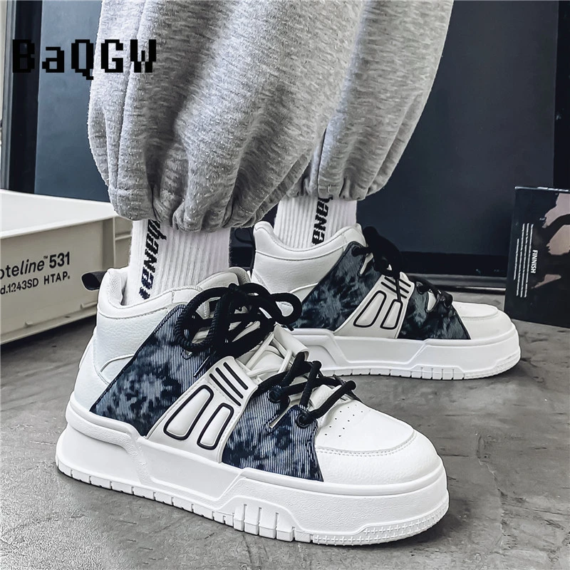 Autum Fashion Color Block Skateboard Sneakers High Platform Men's Skateboarding Shoes Non-slip Streetwear Casual Sports Shoes