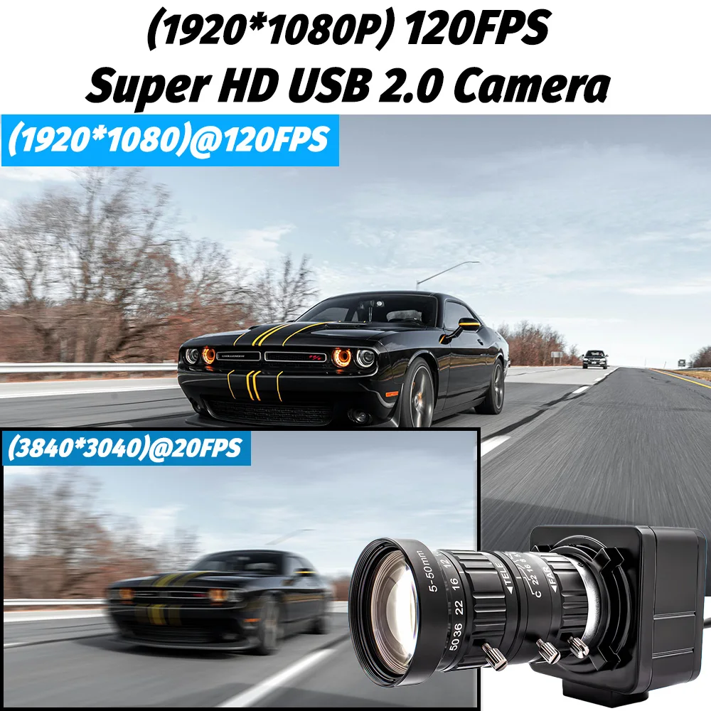 12MP 20FPS IMX577 USB Camera 1080P 120FPS High Speed With 3.6-10mm Varifocal Lens Metal Housing UVC Plug And Play Machine Vision