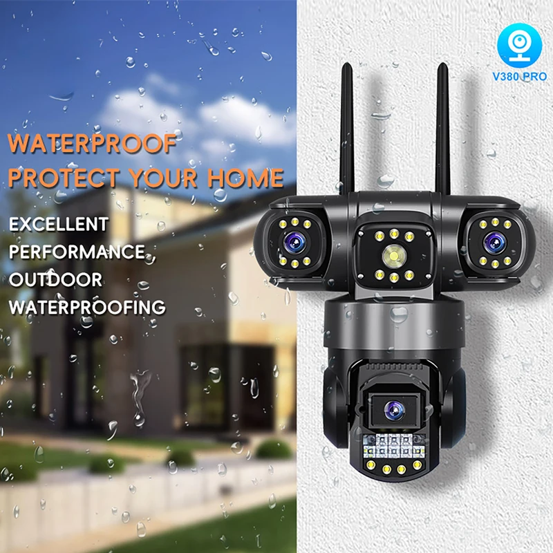 12MP WiFi IP Camera Outdoor Three Lens Three Screens Security Video Monitor Night Vision Waterproof CCTV Surveillance PTZ Camera