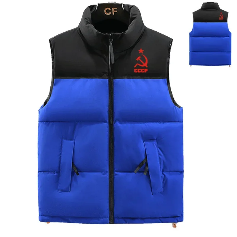 2023 Winter men\'s down jacket high-end men\'s cotton-padded jacket CCCP logo print color matching fashion casual down vest