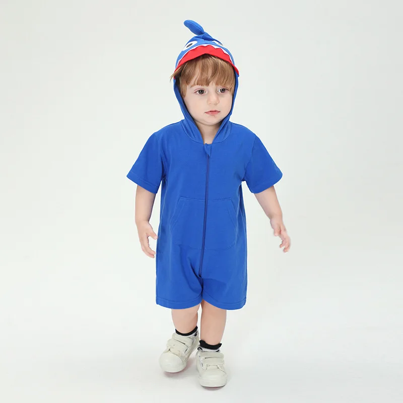 Lovely Kigurumis Shark Clothes Baby Girls Romper Bodysuit Cotton Hooded Infant Boys Toddler Onesie Cosplay Baby Zipper Jumpsuits image 3