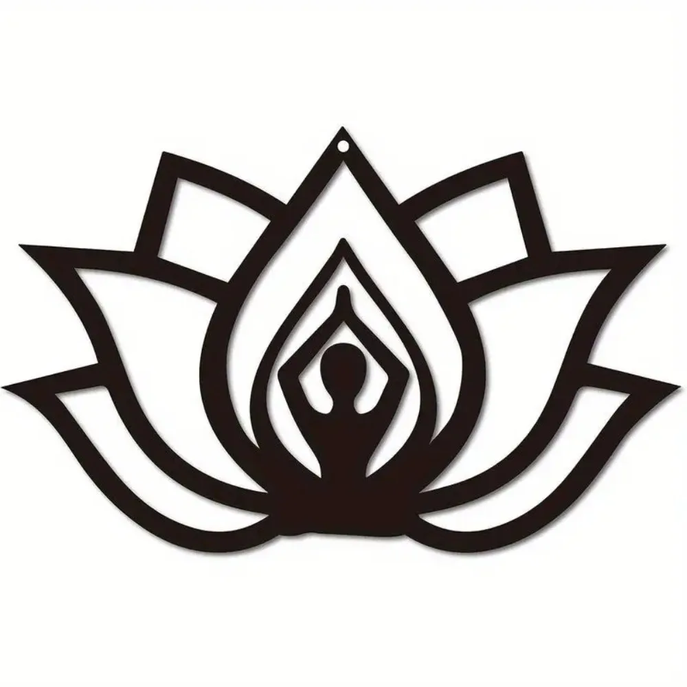 CREATCABIN  Lotus Metal Wall Art Black Zen Style Decor For Kitchen Living Room Yoga Studio