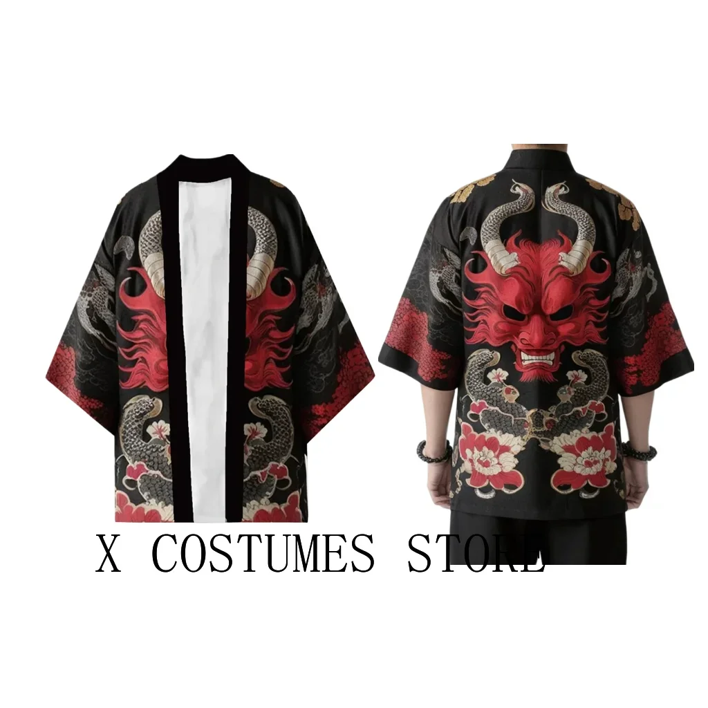 Demon Samurai Dragon Print Kimono Cardigan Japanese Kimono Yukata Harajuku Cardigan for Men Traditional Haori Kimono Women