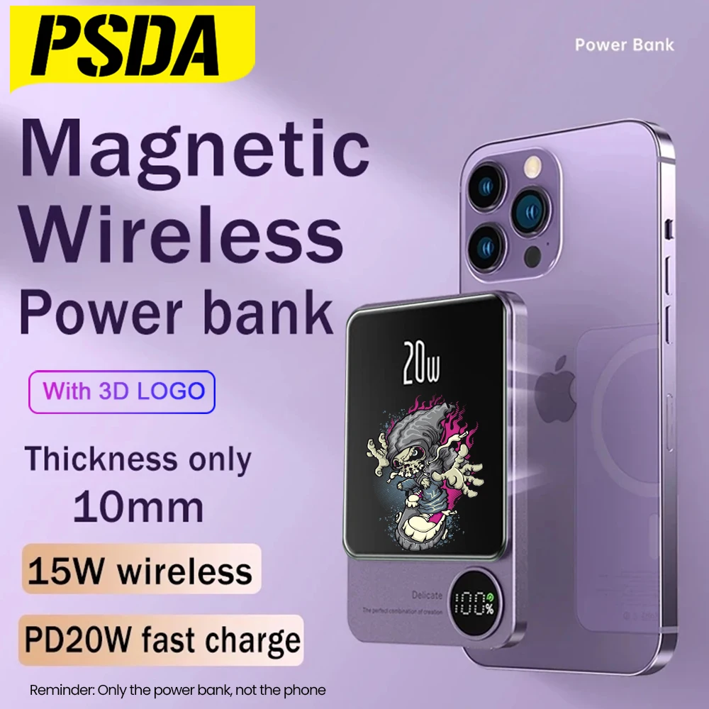 

PSDA 3D 20W Wireless Power Bank Magnetic 10000mAh Portable Powerbank Type C Fast Charger For iPhone 14 13 12 Xiaomi Samsung