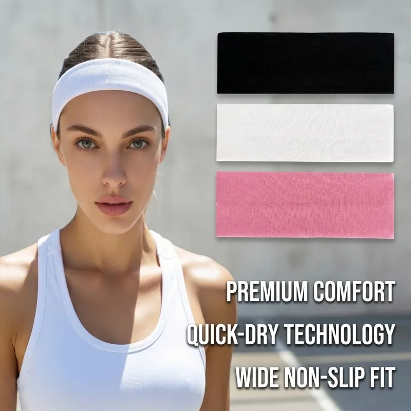 Sweatband for Sports, Wide Elastic Non-Slip Headband for Running, Tennis, Gym, Quick-Dry and Breathable Unisex Fitness Headwear