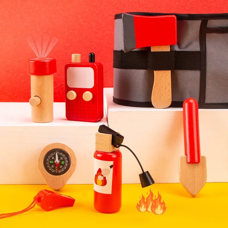 Outil de Simulation en bois pour enfants, ensemble de sacs de taille de pompier, jeu de rôle, jouets éducatifs pour enfants