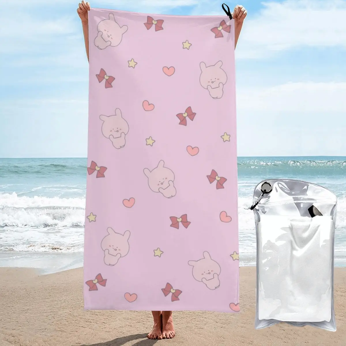 Asamimichaan Cute Asamimi Beach Towel Poncho Bathing Towels Cover-ups Quick Dry Sand Free Yoga Spa Gym Pool