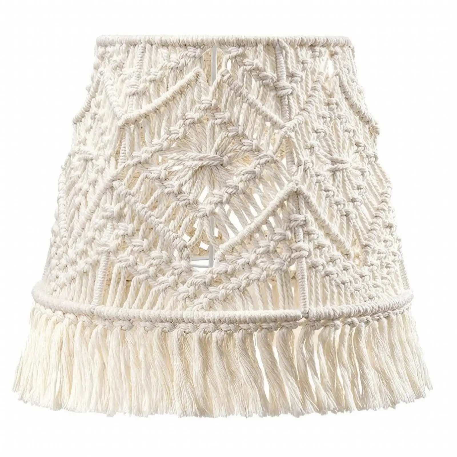 Handmade Cotton Macrame Lamp Shade Openwork Fringe Detail for Pendant Ceiling Light Bohemian Style Cozy Room Warm Ambience Decor