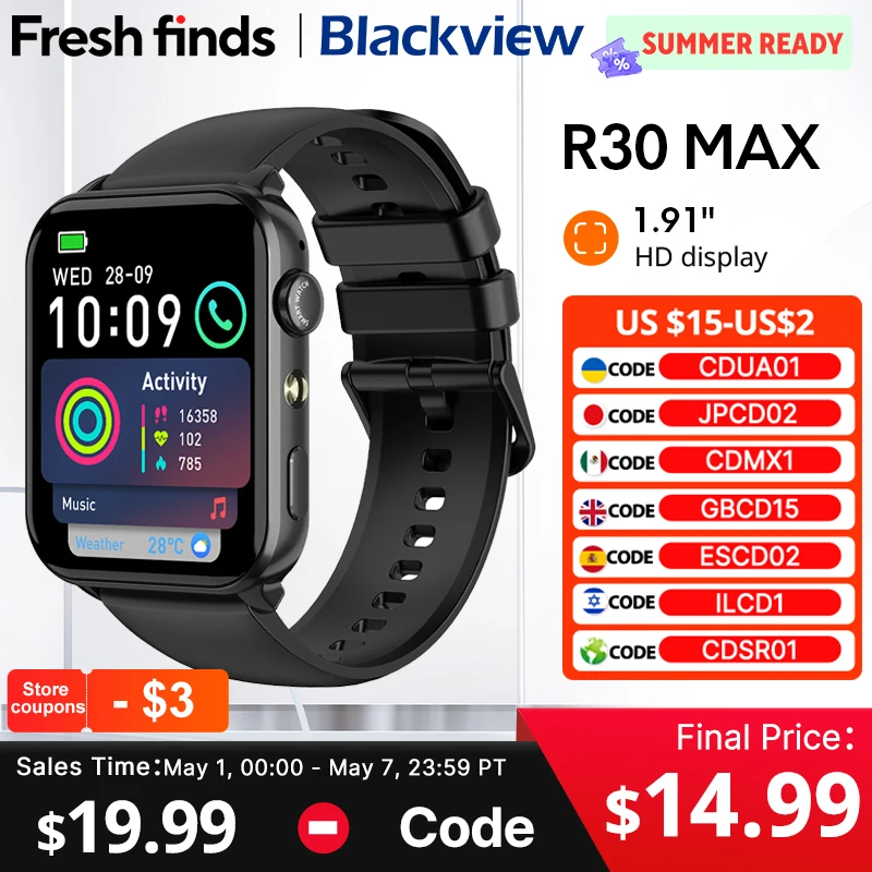 【World premiere】Blackview R30 Max Smartwatch 1.91" Bluetooth
