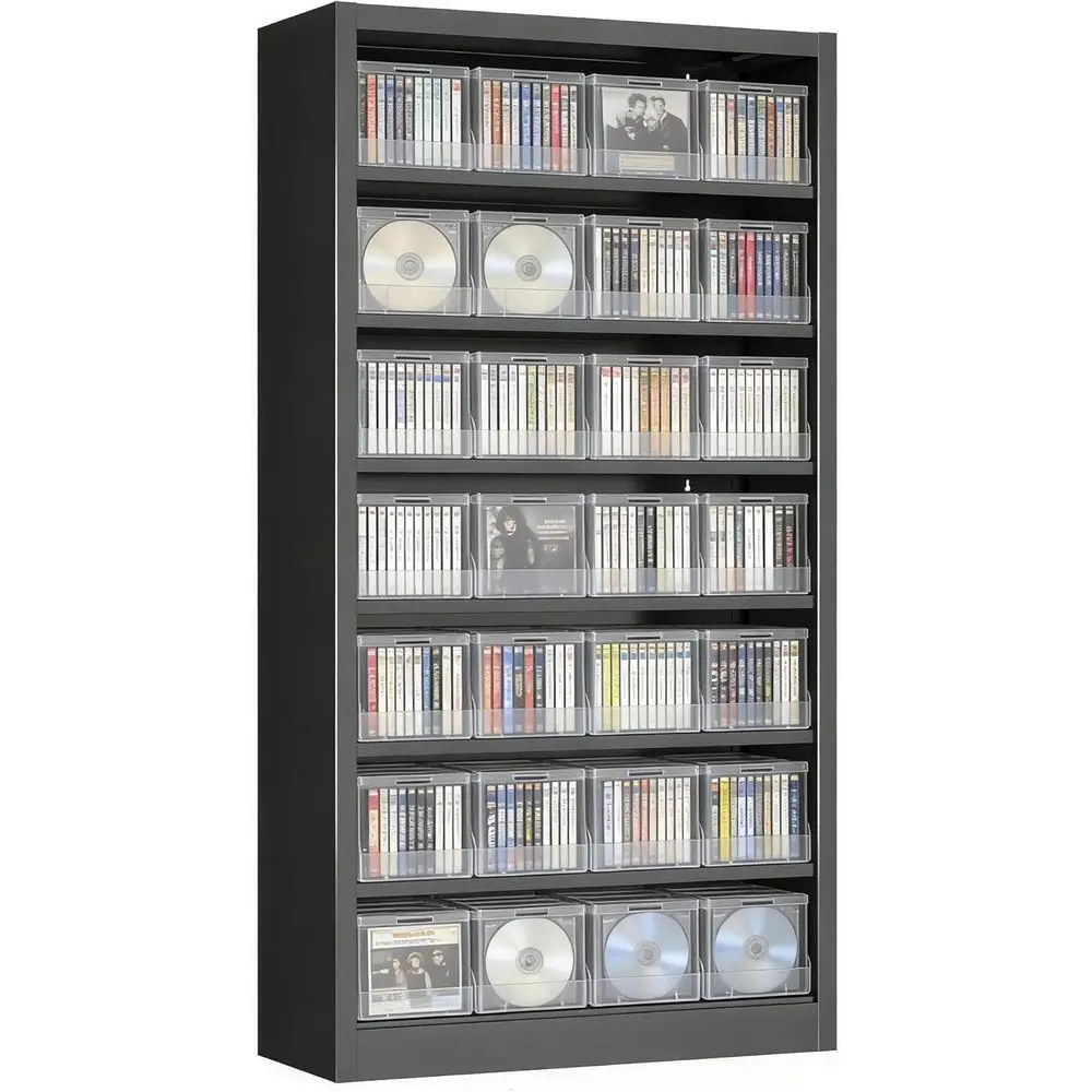 Metal DVD Storage Shelves, 7-Tier CD Storage Rack with Adjustable Shelves, DVD Organizer Shel, Media Cabinet or CD Holder, Movie