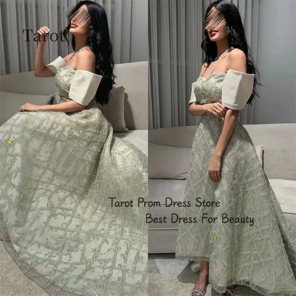 

Tarot Off Shoulder Lace Satin Prom Dresses Sweetheart A Line Modern Birthday Wedding Gown Sweeping Train vestidos de festa