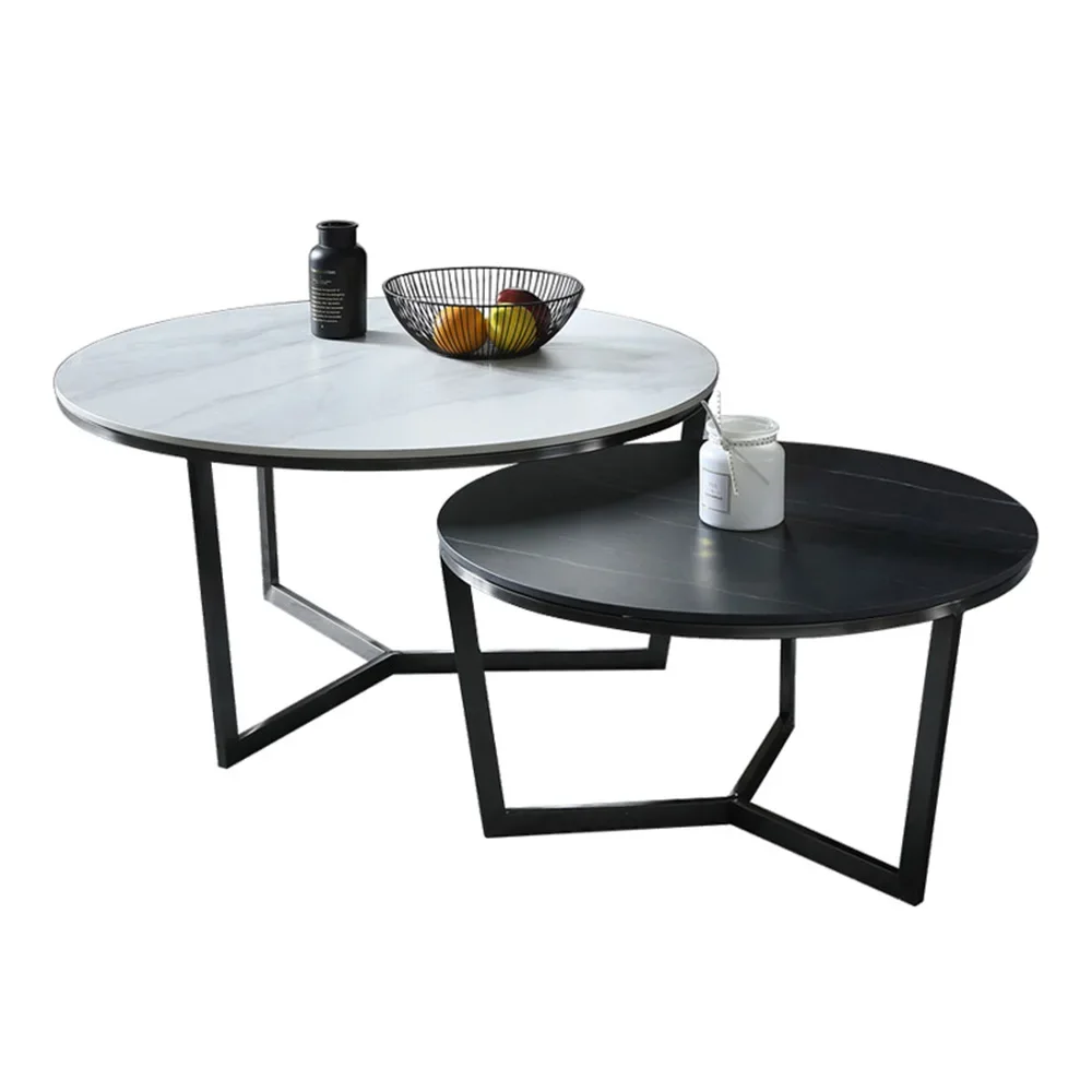 

Modern Round Black Gold Metal Coffee Table Living Room Center Furniture Marble Top Coffee Table Set