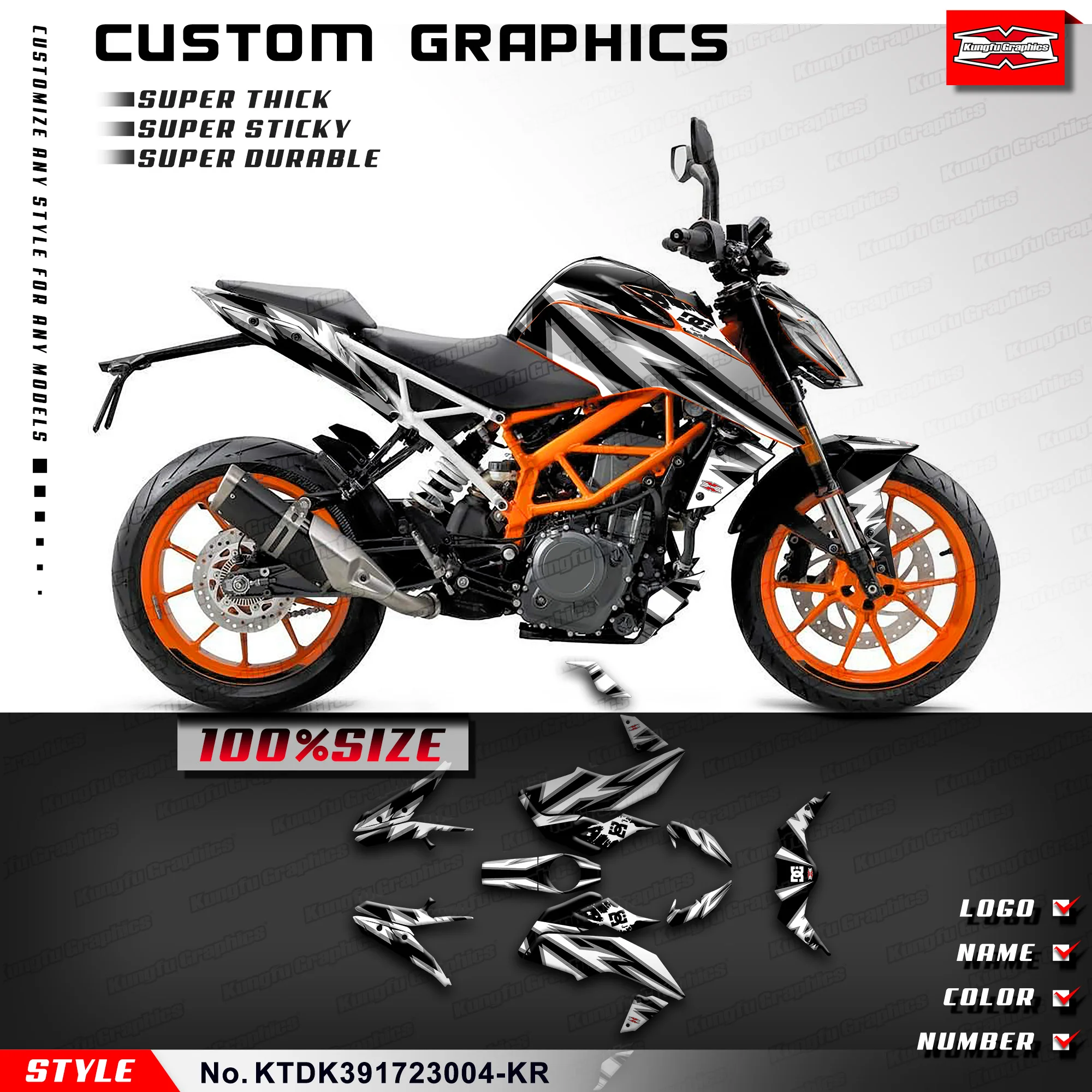 

KUNGFU GRAPHICS Restyle Sticker Vinyl Decals for Duke 125 200 250 390 2017 2018 2019 2020 2021 2022 2023, KTDK391723004-KR