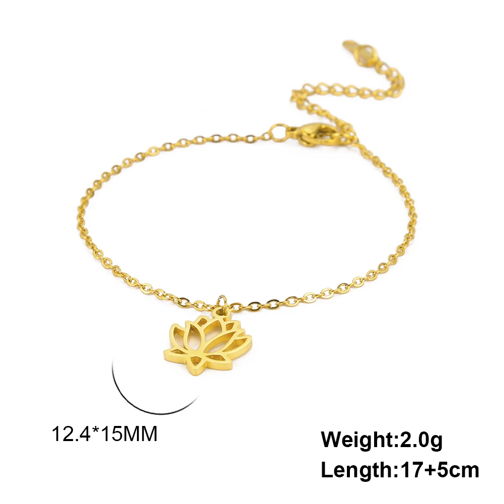 Cutout Small Lotus Pendant Bracelet Simple Stainless Steel Charm Bracelet for Women 2023 New Trend Jewelry Party Gift