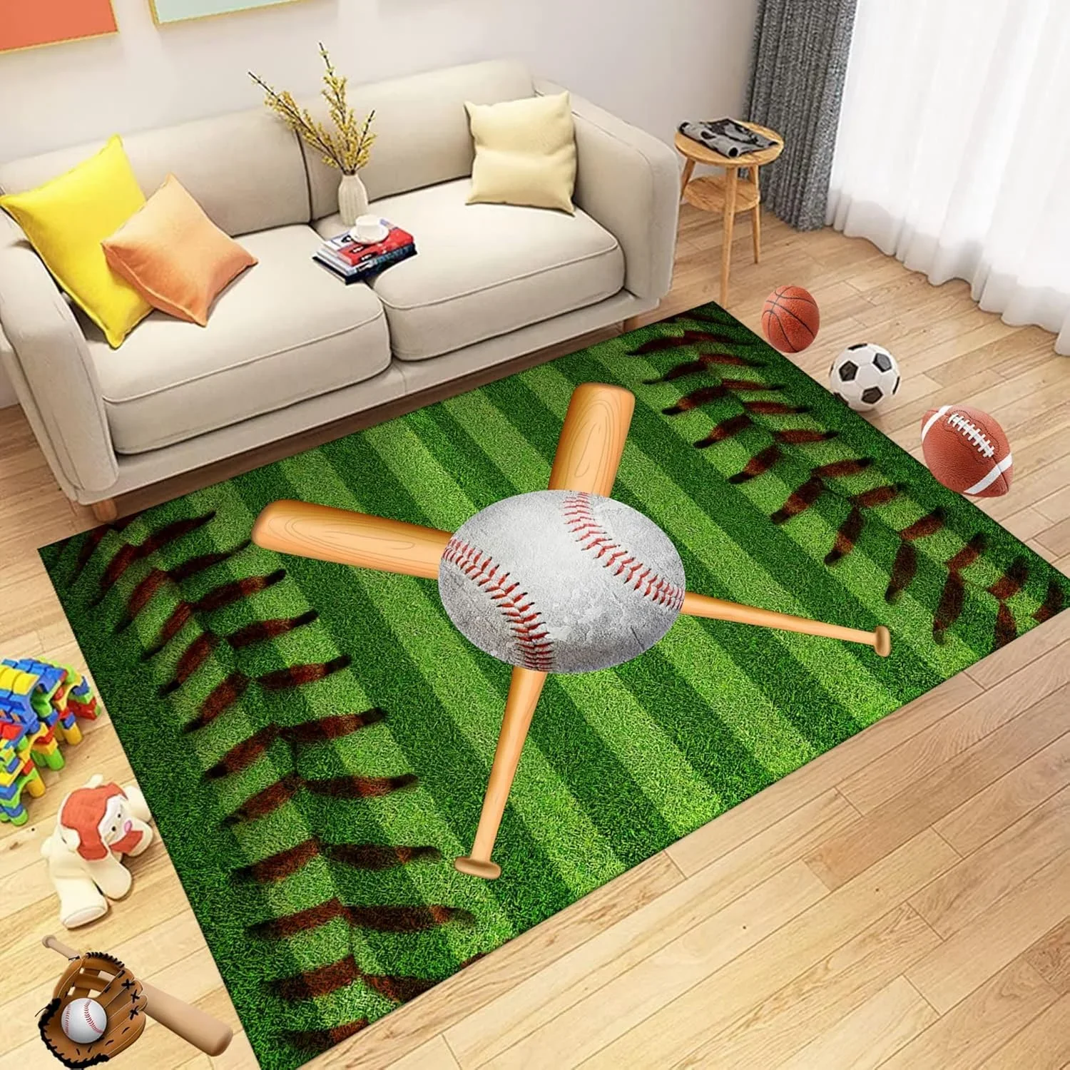 Basketball Court Area Rug Non-Slip Basketball Field Carpet Kid Basketball Sports Rugs Floor Mat for Living Room Playroom Decor view 2