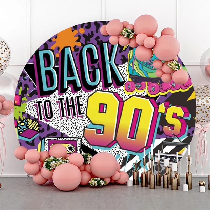 90s Round Party Backdrop Cover Back To The 90s Themed Vintage Retro Disco Hip-Hop Street Art Graffiti Decor Circle Background