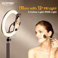 Zomei 110cm Phone Tripod with 12''RGB Selfie Ring Light 32cm LED Fill Light Photography Stand Holder For Mobile Phone Youtube