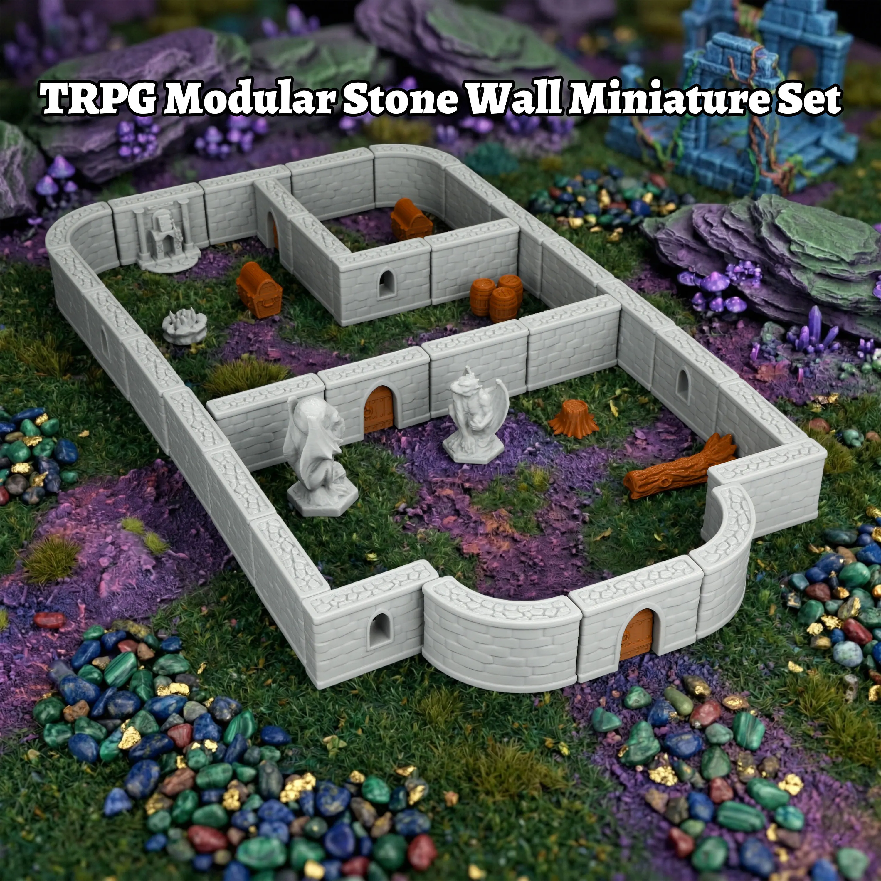 

Modular Dungeon Wall Miniature Terrain Set, 25mm Scale TTRPG Terrain Models, Fantasy Dungeon Building Accessories