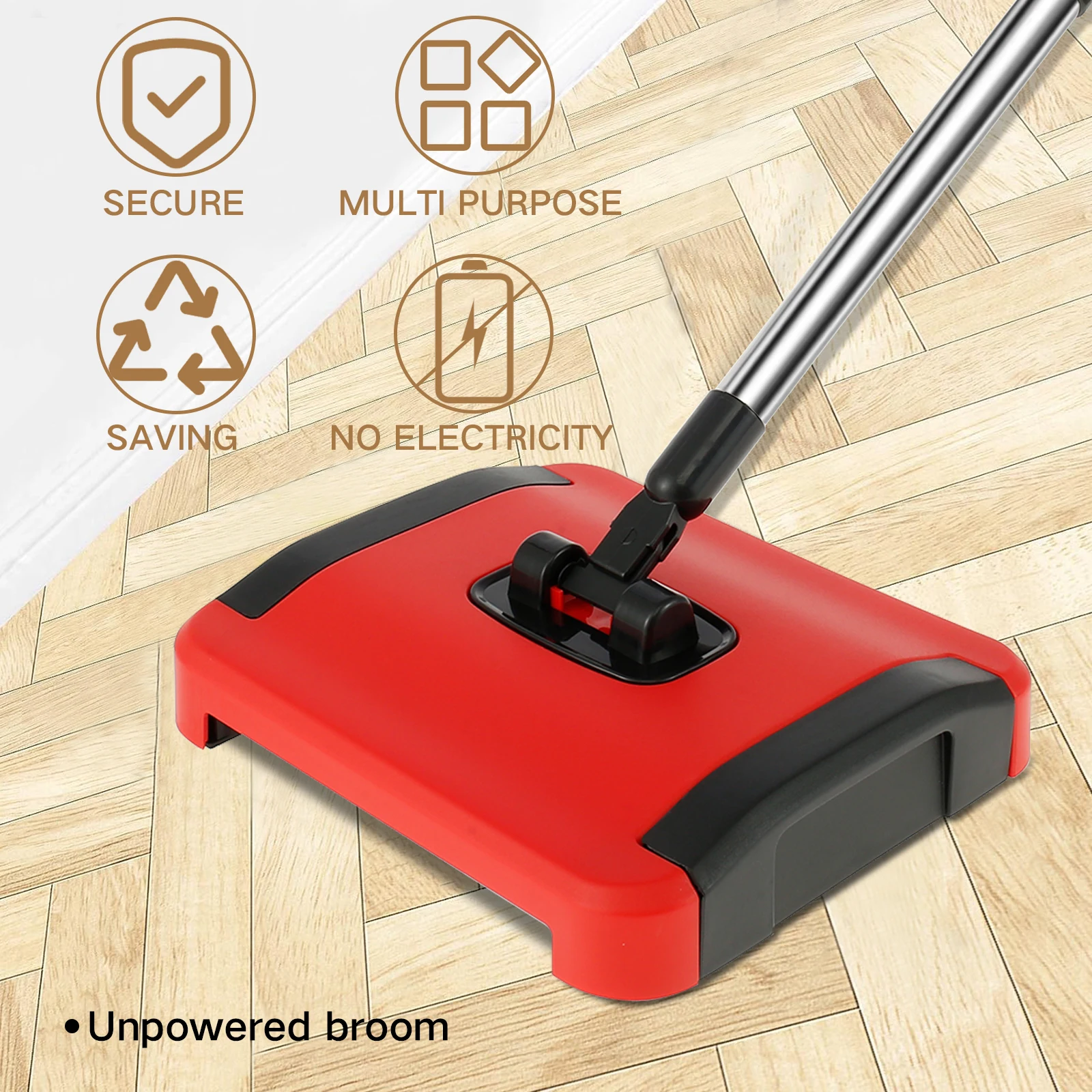 Carpet Floor Sweeper Hand Push Automatic Broom Cleaner for Home Office Rugs Pet Hair Dust Scraps Paper Cleaning