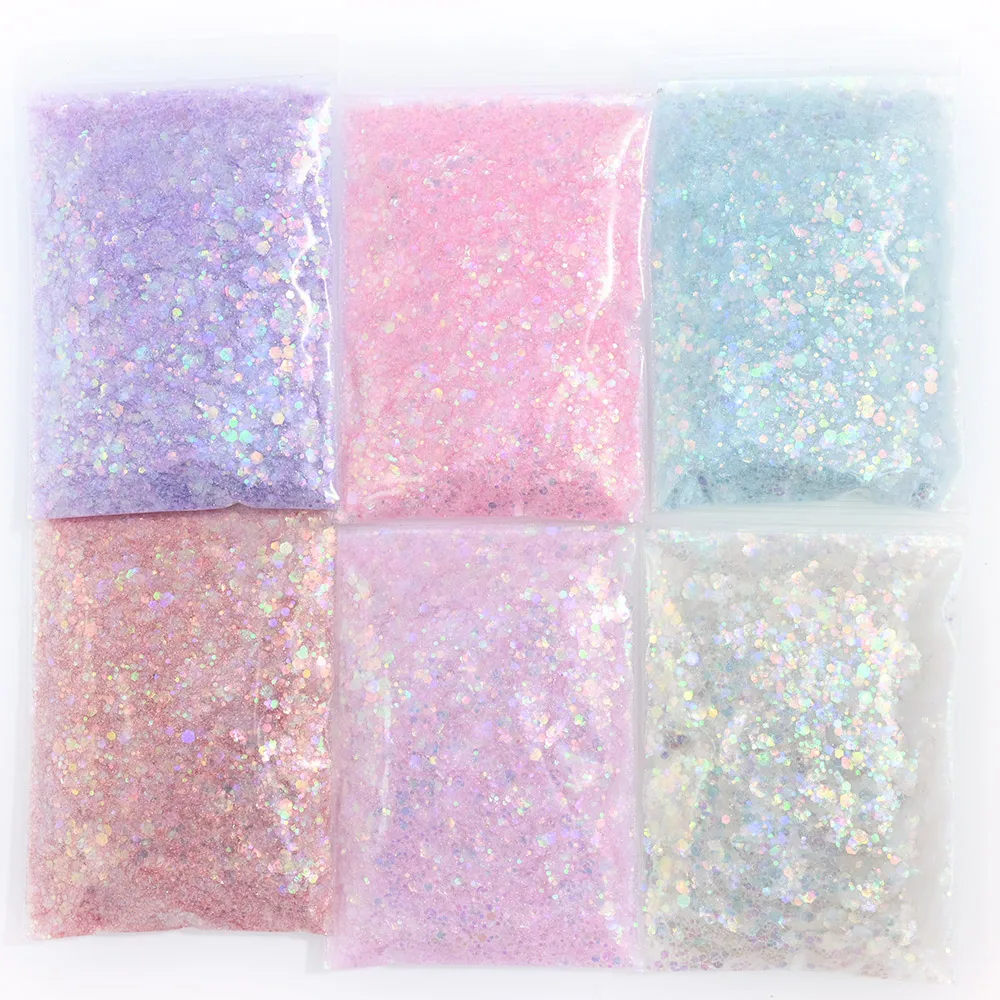 50g/Bag Opal Nails Art Gradient Glitter Sequins 3D Iridescent Chunky Mixed Powder Dust Sparkly Manicure Flakes Decorations#M011