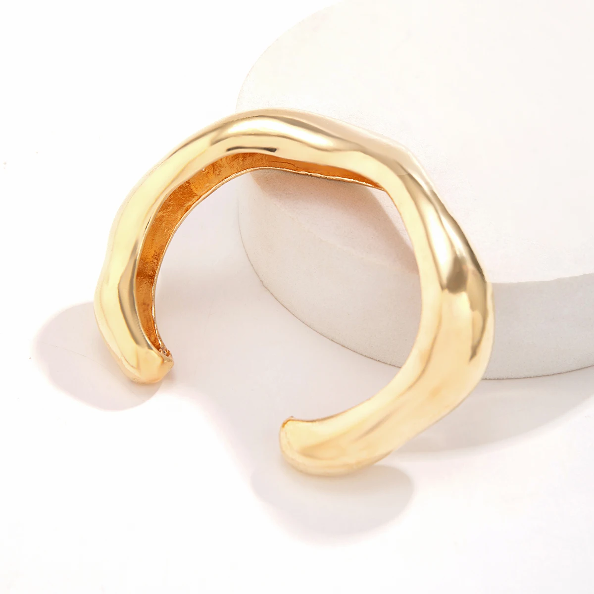 IngeSight.Z Vintage Gold Color Irregular Convex Open Wide Bangles Bracelet for Women Punk Chunky Thick Hand Jewelry Party Gift