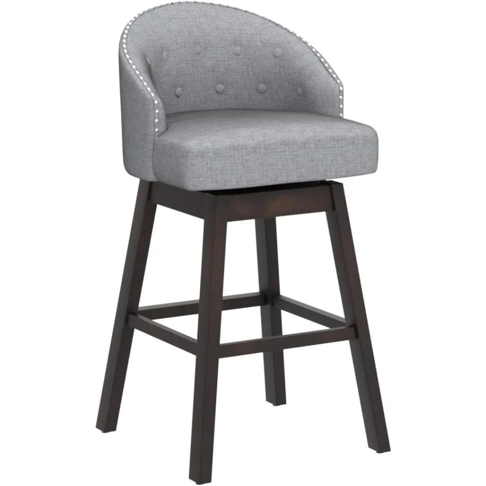 مجموعة مقاعد بار COSTWAY مكونة من 2، مقاعد بار دوارة مقاس 31 بوصة مع أرجل خشبية مطاطية وظهر مبطن، قماش كتان مسامي، معنقدة أنيقة