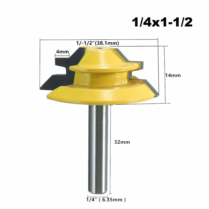 1/4 Handle 45 Degree Tenoning Cutter 6 Handle Panel Splicing Cutter Woodworking Milling Cutter Right Angle Tenoning Cutter