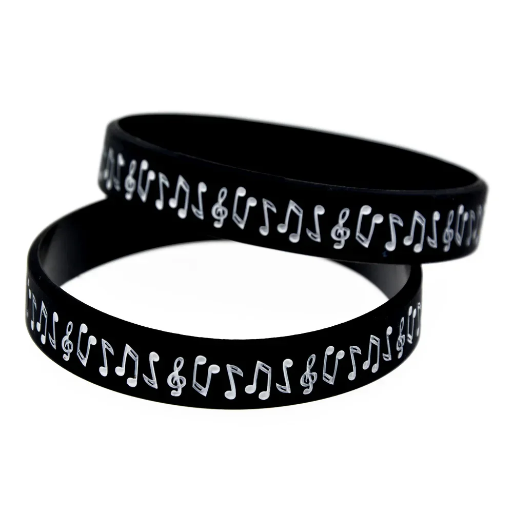 50 Pcs Music Note Silicone Rubber Wristband Student Sport Bracelet Adult Size