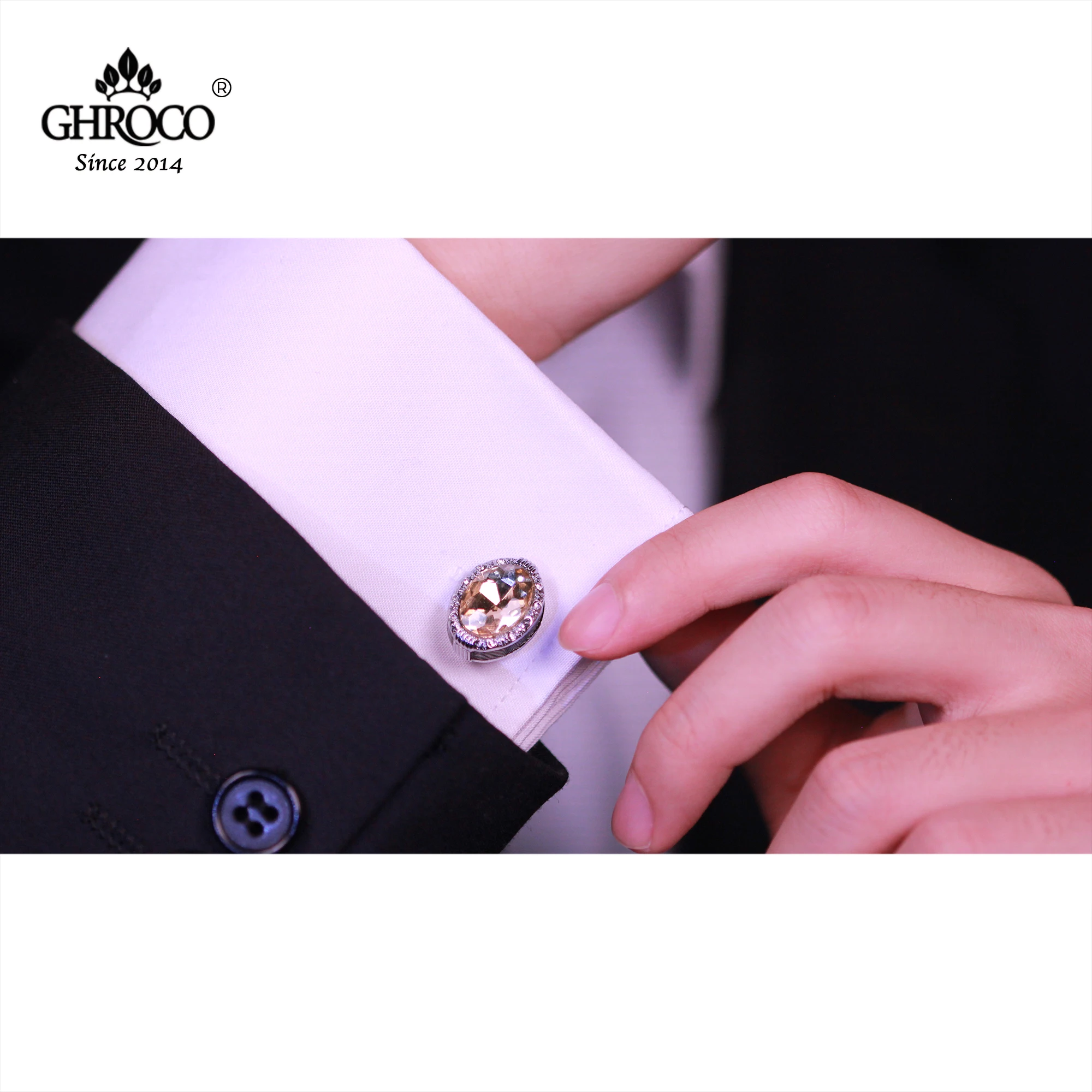 GHROCO High-Quality Exquisite Champagne Color Oval Acrylic Classic French Shirt Cufflinks Luxury Gift for Business Man&Wedding