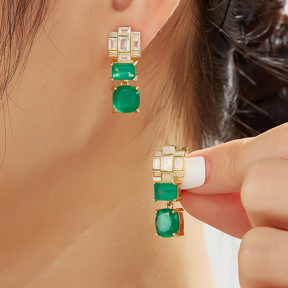 Light luxury retro design Natural green agate earrings S925 silver fashion jewelry for women daily, anniversary & birthday gifts