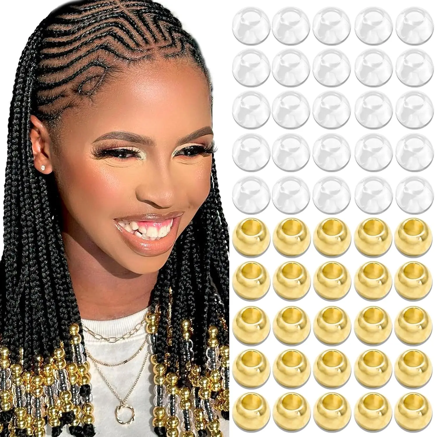 50PCS Hair Beads Loc Dreadlock Jewelry Clear Large Beads Braids Accessories Hair Decoration for Women Jewelry Making Kit