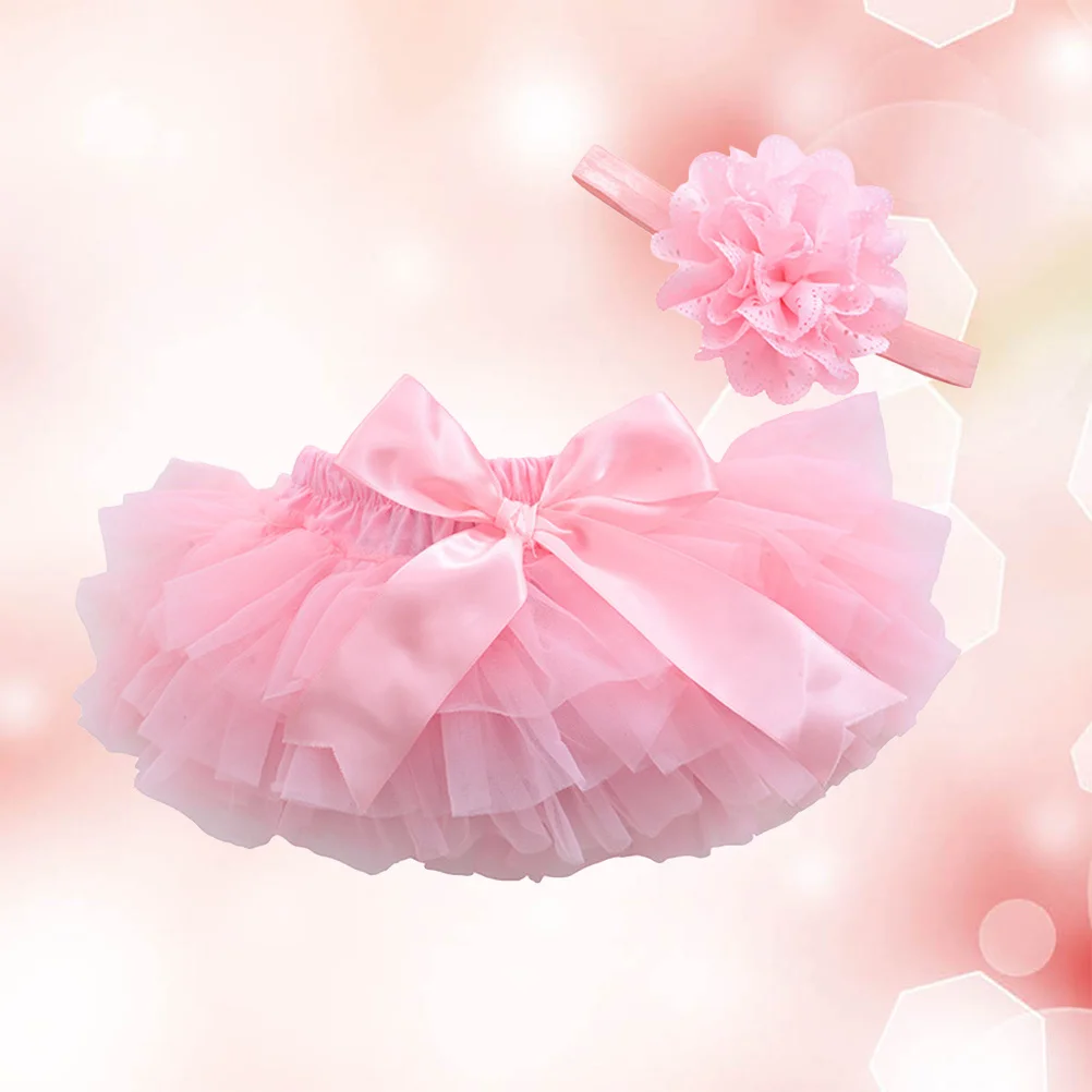 

Satin Elastic Waistband Tutu Skirt for Baby Girls Newborn Toddlers Birthday Dress Headdress Size S Pink Random Style