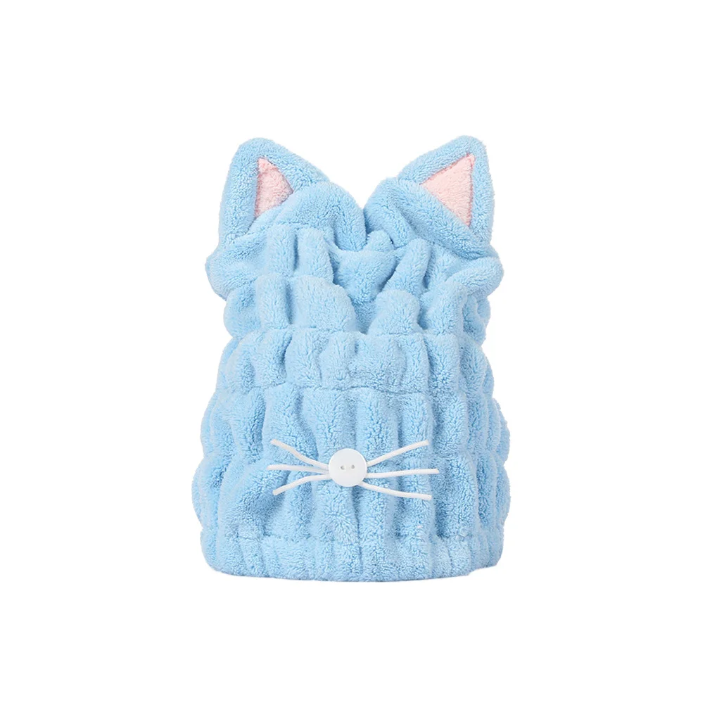 

Cat Ear Hair Drying Towel Blue Dry Cap Wrap Fast Absorption for Hair Drying for Home Gym Travel