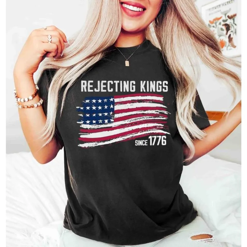 

Rejecting Kings Since 1776 T Shirt Women Patriotic Graphic Tee Casual Oversized Top 4th of July Independence Day Outfit S-3XL