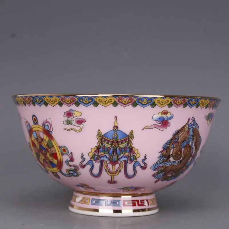 Collect China Jingdezhen Porcelain Famille Rose Eight Auspicious Symbols Bowl