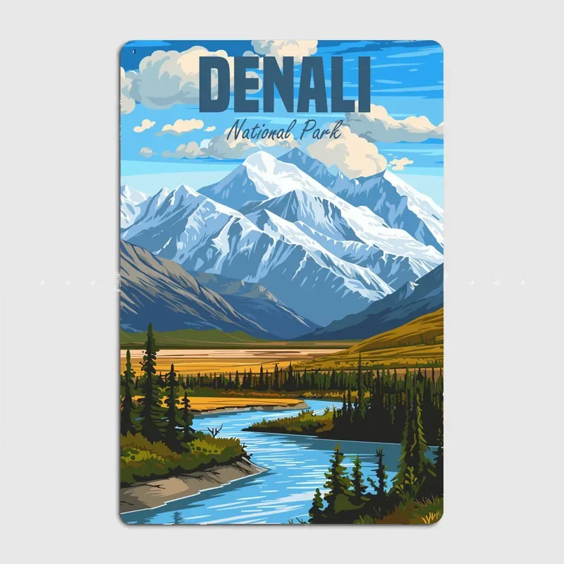 Denali National Parkusa Travel Scenic Spot Retro Poster Metal Sign Garage Room Decoration Custom Tin Home Decor